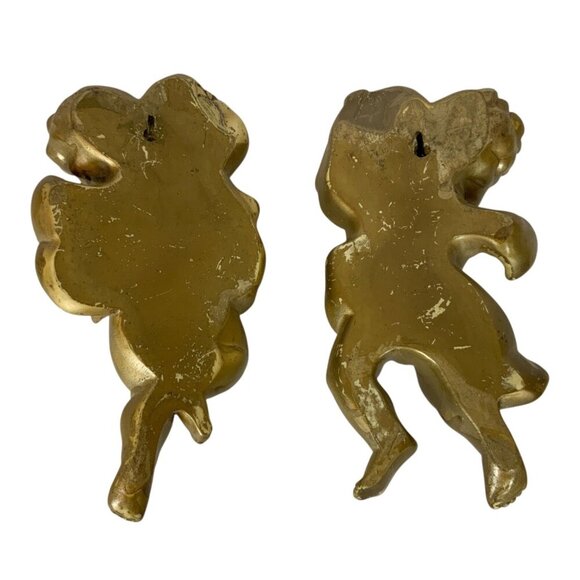 Homco Cherubs Angels Wall Decor Set Of 2 Gold Plastic Christmas Holiday - Picture 2 of 9